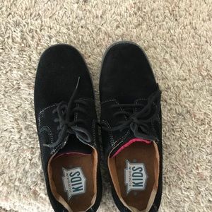 Boys black suede dress shoes.